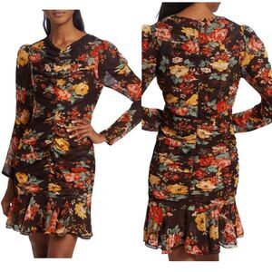 Veronica‎ Beard Hedera Floral Mini Dress Womens 8 Oxblood Black Red Floral NEW